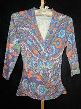 Peruvian Connection Floral Pima Cotton Long Sleeve Top S